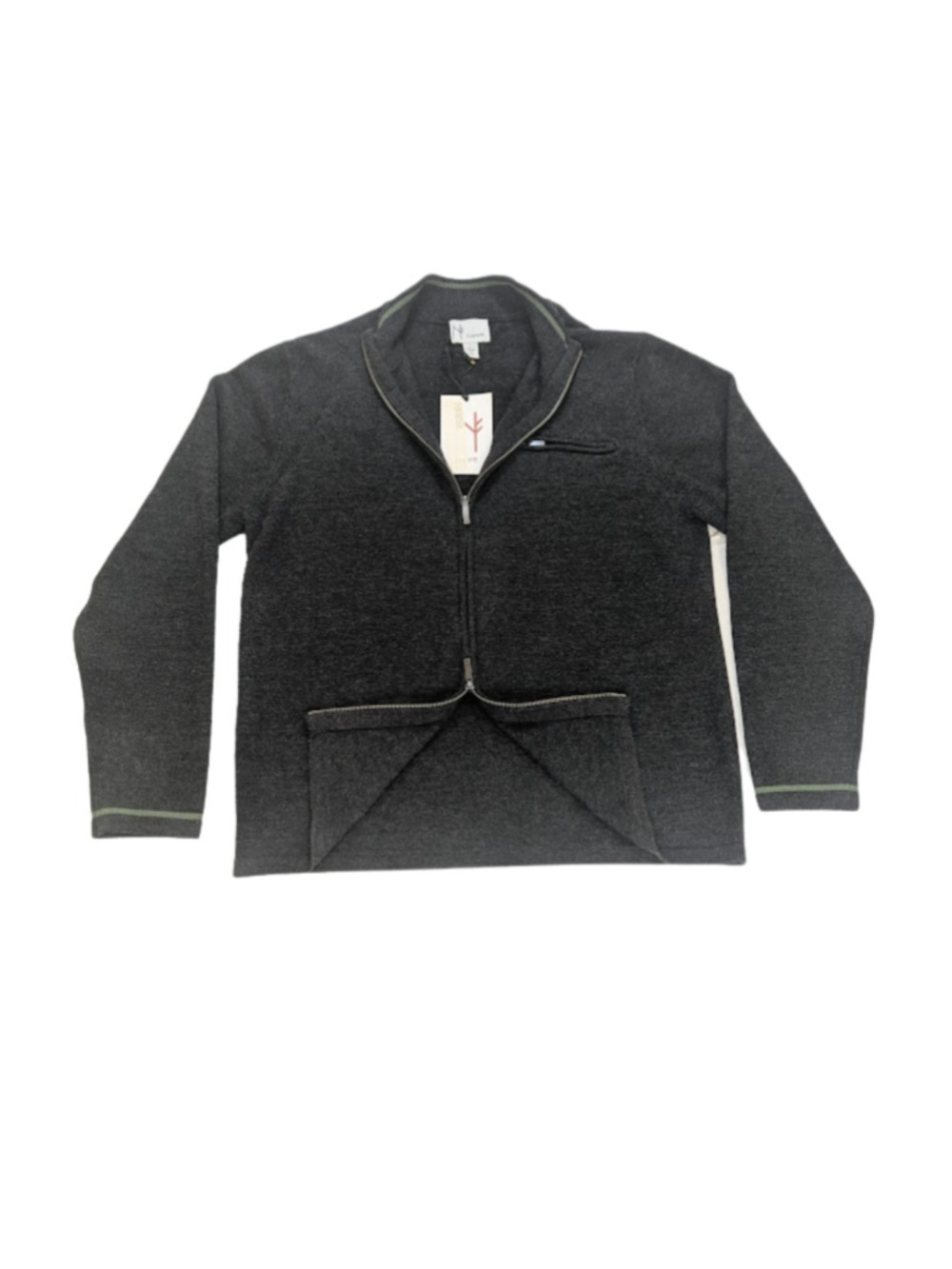 NWT Neve Robert 100% Wool Full Zip Sweater Men’s Large Charcoal Après Ski Luxury